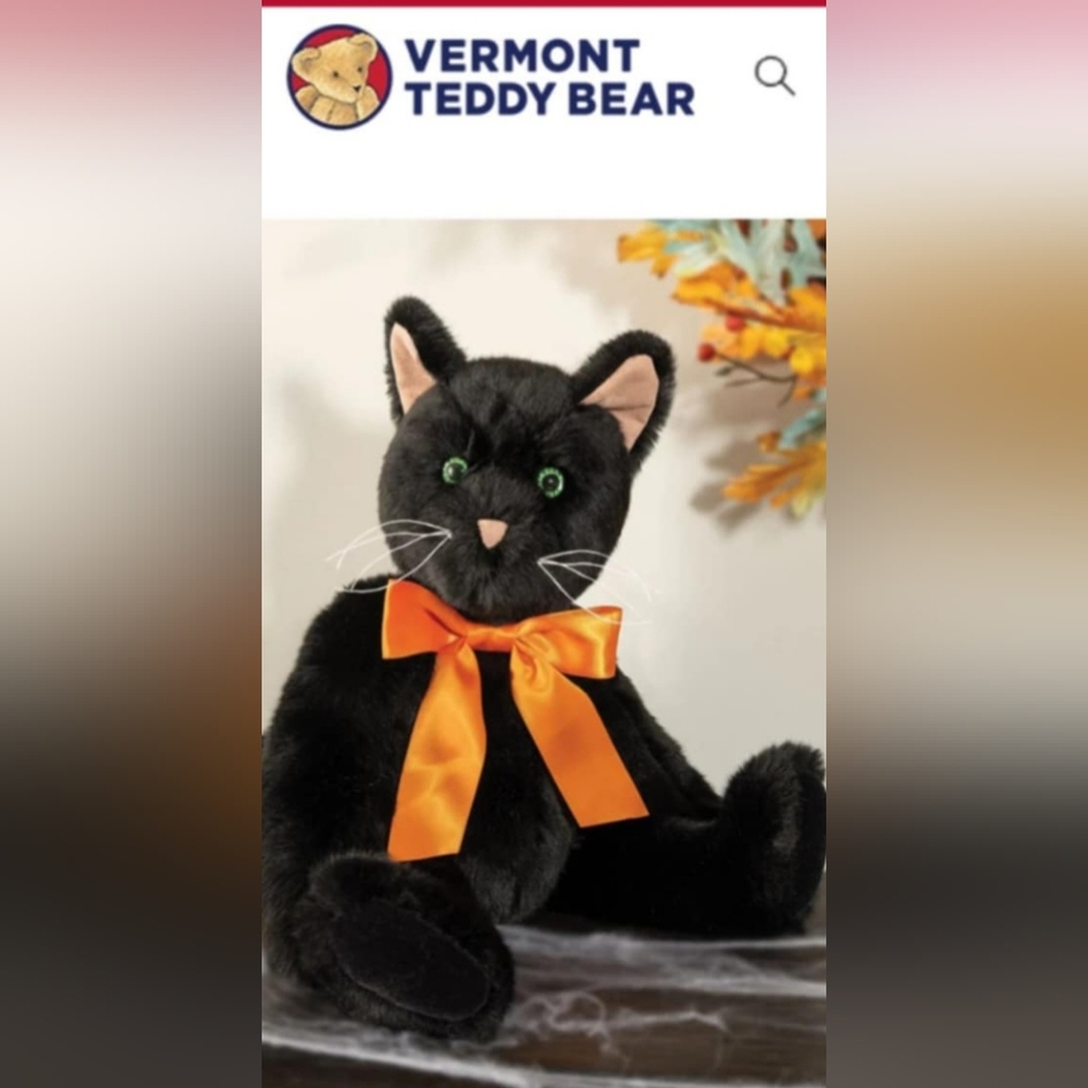 Vermont Teddy Bear 15 Inch Classic Black Cat and Stand